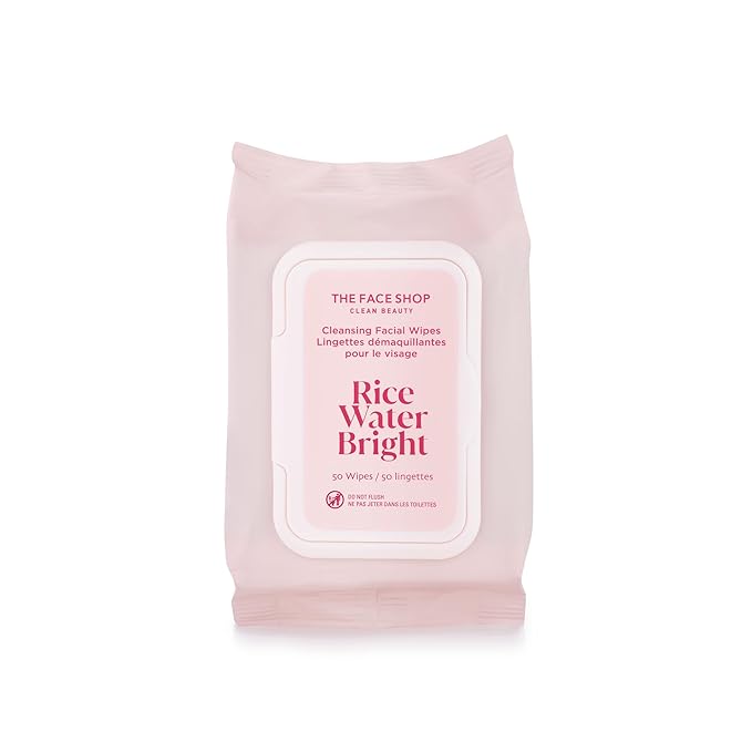 The Face Shop The Face Shop Rice Water Bright Makeup Remover Wipes for Face with Rice Extract, Brightening, Moisturizing, Infused with Cleansing Milk, Vegan Disposable Cleansing Facial Wipes, Korean Skin Care Korean Moisturiser