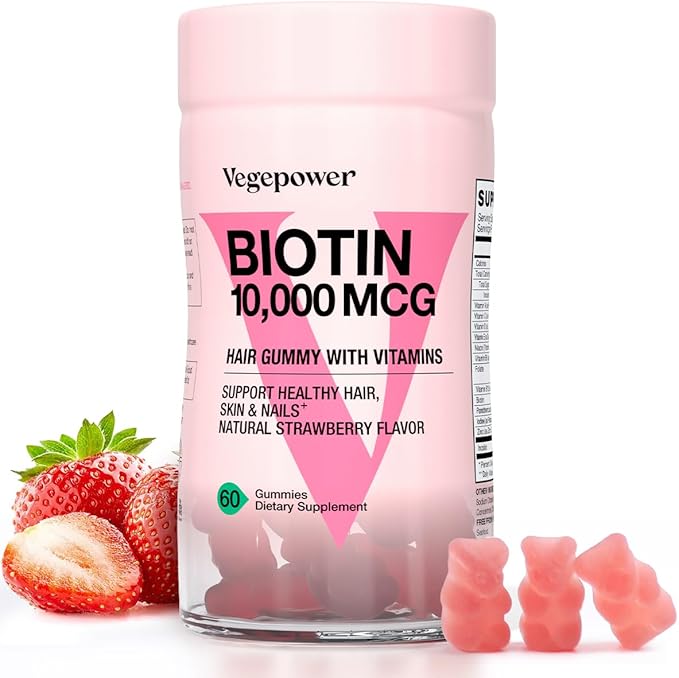 VEGEPOWER Biotin Gummies for Hair Growth 10000mcg - Vegan Biotin Vitamins Supports Healthy Hair, Skin and Nails, Hair Vitamin Gummy for Women & Men - Non-GMO, Chewable Supplement skincare