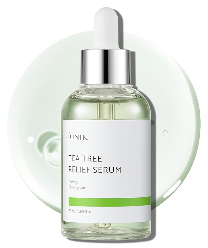 IUNIK IUNIK Tea Tree Relief Vegan Serum for Acne-Prone Skin - Non-Sticky & Lightweight Facial Ampoule with Centella Asiatica for Soothing, Calming, and Balancing - Korean Skincare 1.7 Fl Oz Korean Serum