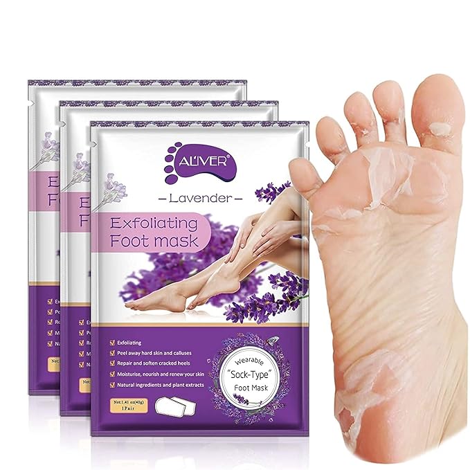 ALIVER ALIVER Foot Peel Mask 3 Pack, Exfoliator Peel Off Calluses Dead Skin Callus Remover, Baby Soft Smooth Touch Feet-Men Women (Lavender) Korean face wash