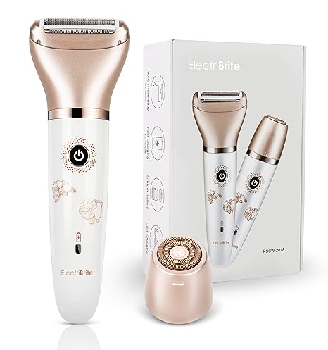 ElectriBrite Electric Razor for Women - Painless 2-in-1 Women Shaver Hair Remover for Face, Legs and Underarm, Portable Waterproof Bikini Trimmer Wet and Dry Cordless Lady Hair Removal - Micro USB Recharge skincare