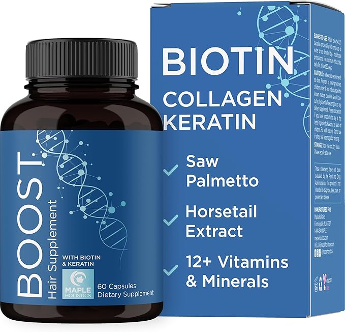 Maple Holistics Biotin 10000mcg and Collagen Supplement - Hair Growth Supplement with Saw Palmetto for Women & Men - Horsetail Biotin Collagen Keratin and More DHT Blocker Hair Growth Vitamins for Women & Men 1 Month skincare