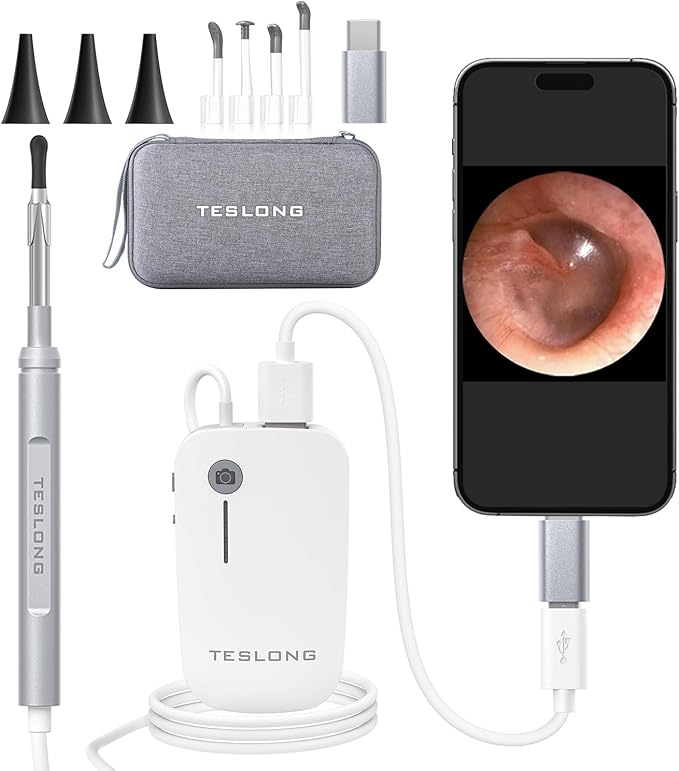 Teslong Teslong Digital Otoscope with Light, 1080p HD Ear Camera with Ear Wax Removal Tools, Video Ear Scope Otoscope with Light, Compatible with iPhone15, iPad, Android Phone, USB, Ear Picks, Waterproof skincare