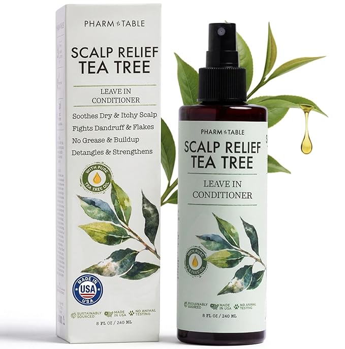PHARM TO TABLE Leave In Conditioner Spray - Tea Tree Scalp Treatment - Anti-Dandruff and Dry & Itchy Scalp Treatment, Hydrating & Medicated Formula for Psoriasis and Scalp Care - Detangles & Nourishes Hair. skincare