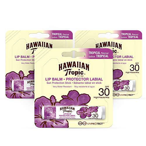 Hawaiian Tropic Hawaiian Tropic Lip Balm Pack of 3 – Sunscreen Lip Balm SPF 30, Tropical Flavor, 4 g Sunscreen
