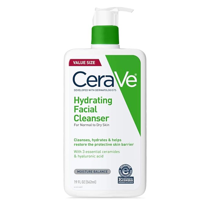 CeraVe CeraVe Hydrating Facial Cleanser, Moisturizing Face Wash For Dry Skin, Hyaluronic Acid + Ceramides + Glycerin, Hydrating Cleanser For Normal To Dry Skin, National Eczema Association Certified Water Cleanser