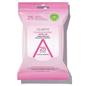 Almay Almay Makeup Remover Cleansing Towelettes, Biodegradable Micellar Water Wipes for Sensitive Skin, Hypoallergenic, Cruelty- & Fragrance-Free, 25 Count skincare