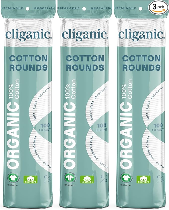 Cliganic Cliganic Organic Cotton Rounds (300 Count) Makeup Remover Pads, Hypoallergenic, Lint-Free | 100% Pure Cotton (Packaging May Vary) Toner