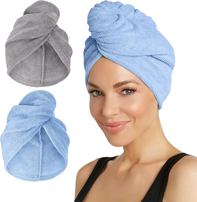 Turbie Twist Turbie Twist 2-Pack Microfiber Hair Towel for Beauty, Travel, Gifting - Hair Wrap Turban for Straight, Wavy & Curly Hair - Premium Personal Care - Grey & Blue skincare