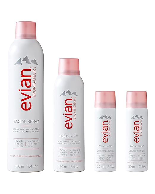 Evian Facial Spray 24/7 Kit - Hydrating Mineral Water Mist for Face & Skin - Refreshes Makeup, Sets, & Tones - Travel-Friendly Sizes for Daily Moisture Boost Moisturiser