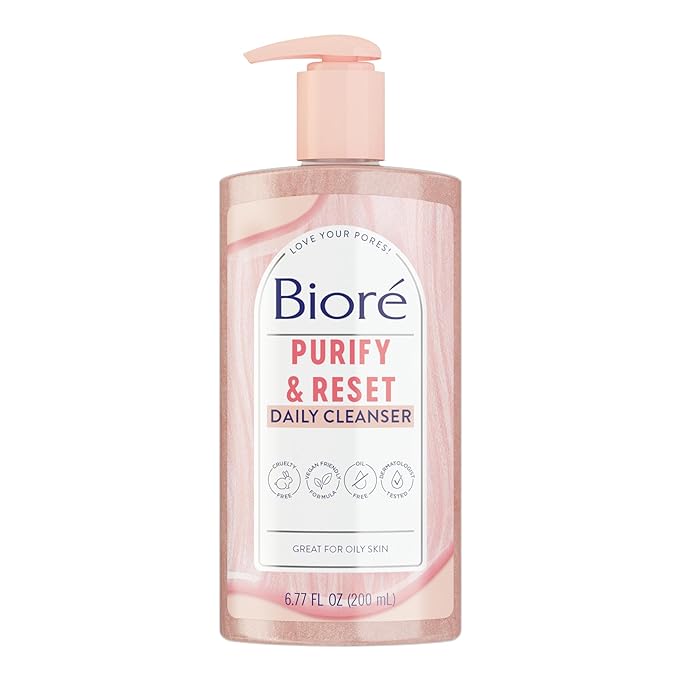 Bioré Bioré Rose Quartz + Charcoal Daily Purifying Cleanser, Oil Free Facial Cleanser Energizes Skin, Dermatologist Tested and Cruelty Free, 6.77 oz Korean face wash
