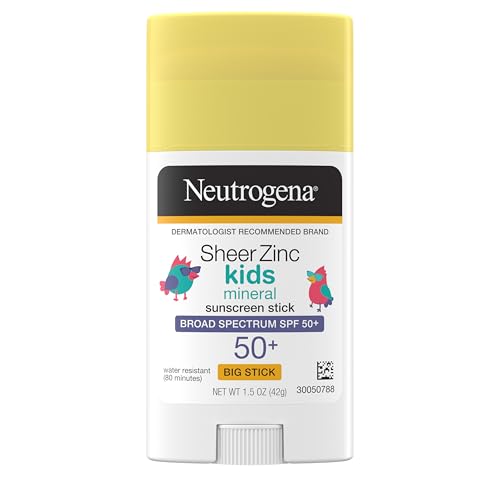 Neutrogena Neutrogena Sheer Zinc Oxide Kids Mineral Sunscreen Stick, Broad Spectrum SPF 50+ & UVA/UVB Protection & Water Resistant with Residue-Free, No-Mess Application, Oil- & Paraben-Free, 1.5 oz Sunscreen