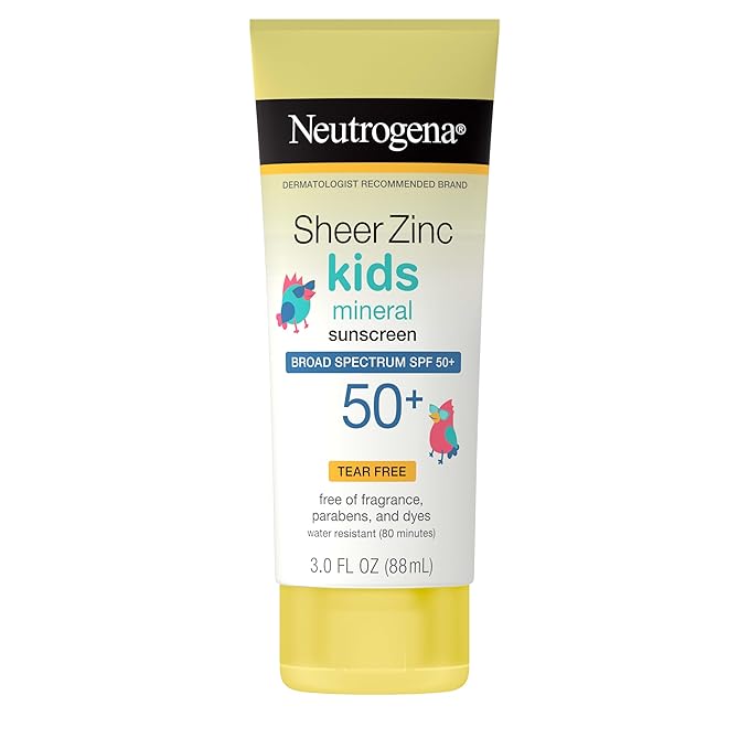 Neutrogena Neutrogena Sheer Zinc Oxide Kids Mineral Sunscreen Lotion, Broad Spectrum SPF 50+ with UVA/UVB Protection, Water-Resistant for 80 Minutes, Paraben-, Dye-, Fragrance- & Tear Free, 3 fl. oz Sunscreen