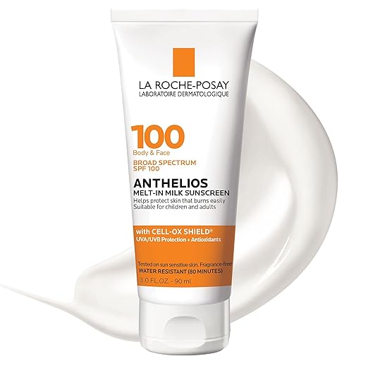 La Roche-Posay Anthelios Melt-In Milk Sunscreen SPF 100, Sunscreen For Body & Face, Broad Spectrum SPF + Antioxidants, Oil Free, For Sun Sensitive Skin, Oxybenzone Free Sunscreen