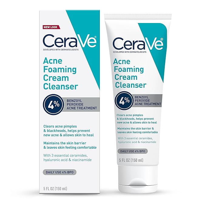 CeraVe CeraVe Acne Foaming Cream Cleanser, 4% Benzoyl Peroxide Face Wash With Hyaluronic Acid, Niacinamide & Ceramides, Gentle Daily Acne Treatment For Face Water Cleanser