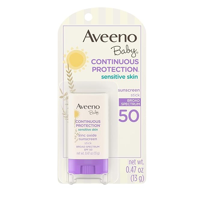Aveeno Baby Aveeno Baby Continuous Protection Mineral Sunscreen Stick for Sensitive Skin with Broad Spectrum SPF 50 Protection for Face & Body, Naturally Sourced 100% Zinc Oxide, Travel Size, 0.47 oz Sunscreen