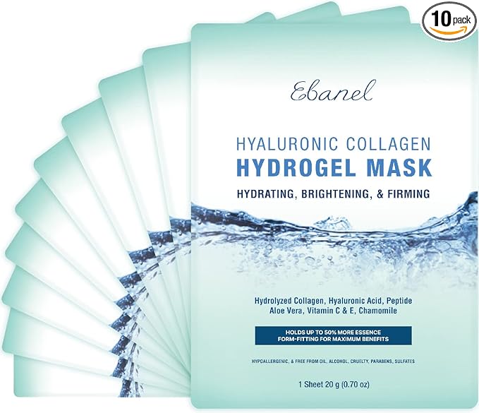 Ebanel Ebanel 10 Pack Hydrogel Collagen Face Mask with Hyaluronic Acid, Vitamin C, Peptide, Aloe, Instant Brightening Hydrating Face Masks Skincare Korean Sheet Mask, Skin Firming, Lifting Anti Aging Masks Sheet Mask