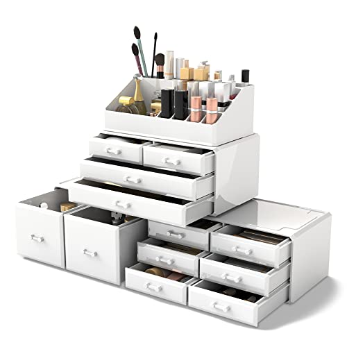 READAEER Readaeer Makeup Cosmetic Organizer Storage Drawers Display Boxes Case with 12 Drawers (White) skincare