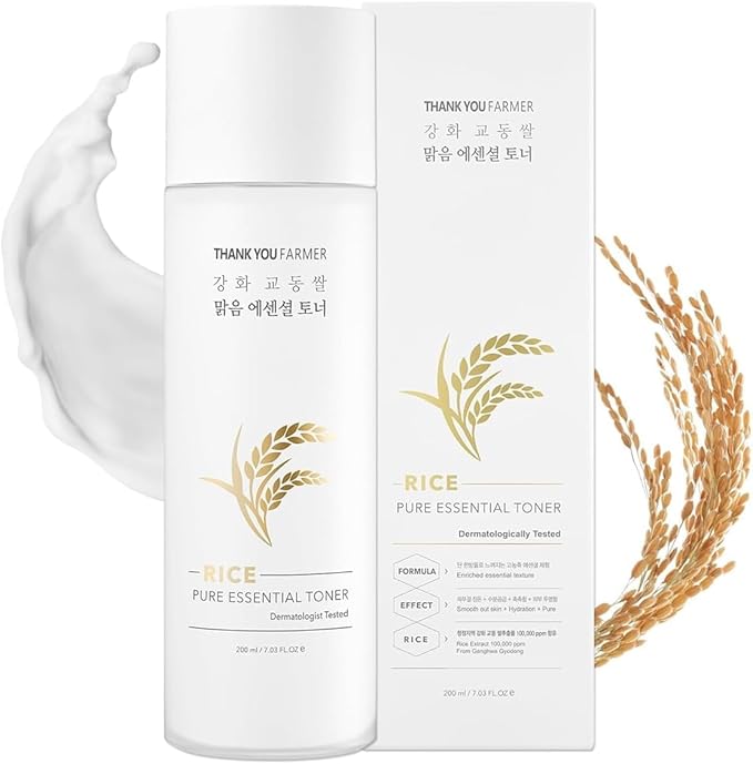 THANKYOU FARMER THANKYOU FARMER Rice Pure Korean Milk Toner with Rice Water & Niacinamide - Gentle Hydrating Toner for Brightening and Soothing Dry & Sensitive Skin, Vegan, 7.03 oz Korean face wash
