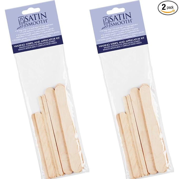 SATIN SMOOTH Satin Smooth Non Woven Wax Strips and Wax Sticks Kit - Waxing Strips and Wooden Applicator Sticks, Body, Facial & Eyebrow Hair Removal, 2 Pack skincare