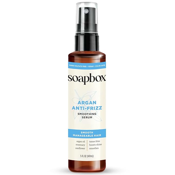 Soapbox Soapbox Argan Oil Smoothing Serum, Anti-Frizz Serum For All Hair Types with Shea Butter & Vitamin E Repairs Damage & Controls Flyaways - Vegan, Cruelty and Gluten Free (5 Fl oz) Serum