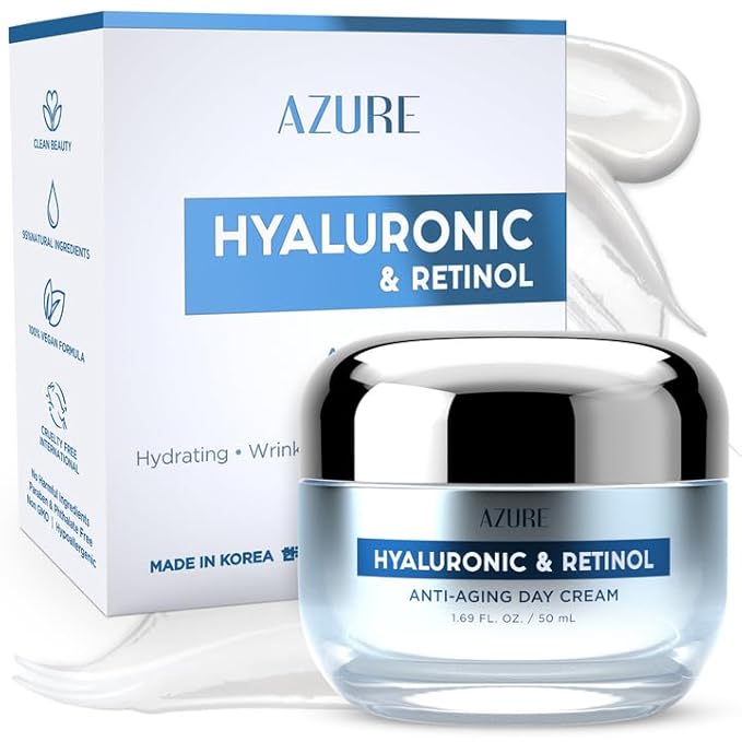 Azure Cosmetics Azure Cosmetics Hyaluronic Acid Moisturizer Face Cream - Dermatologist Tested, Anti-Aging Retinol Cream for Dark Spots, Fine Lines & Wrinkles - Clean Beauty, Korean Skincare - All Skin Type - 1.69 oz Moisturiser