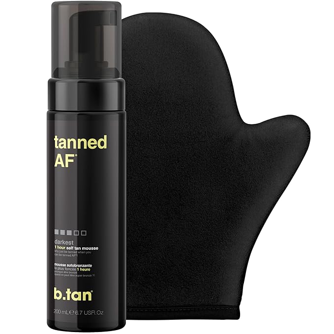 B.TAN b.tan Dark Self Tanner Kit | Get Tanned Bundle - Self Tanner Mousse w/Tanning Mitt Applicator, 1 Hour Sunless Tanner, Fast Glow, No Fake Tan Smell, Vegan, Cruelty Free, 6.7 Fl Oz Korean face wash