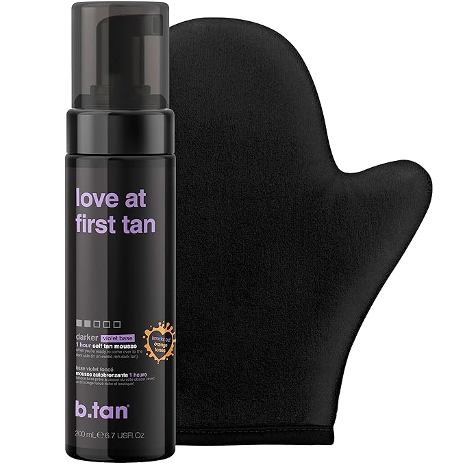B.TAN b.tan Violet Self Tanner Kit | Fall In Love at First Tan Bundle - Dark Tanning Mousse with Mitt Applicator, 1 Hour Express, Best Bronzing Glow, No Orange Tones or Fake Tan Smell, Vegan, 6.7 Fl Oz skincare