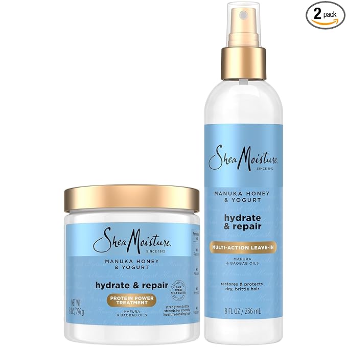 Shea Moisture SheaMoisture Manuka Honey & Yogurt Multi-Action Leave-in Conditioner + Protein Power Treatment for Hair Repair, Frizz Control, 8 Oz Ea, for Curly, Damaged Hair Moisturiser