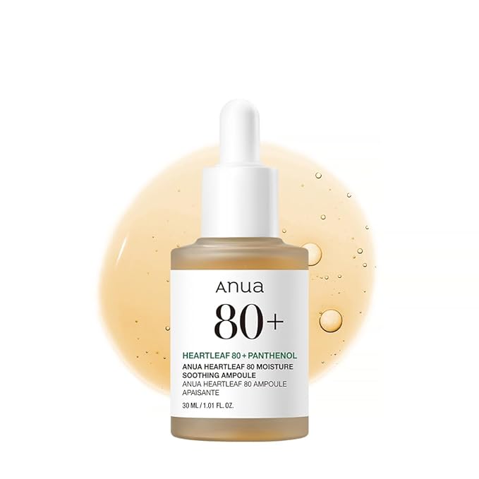 ANUA Anua Heartleaf 80 Soothing Ampoule, Hydration Facial Serum for Glass Skin, Panthenol, Hyaluronic Acid, Non-Greasy, Gentle Formula, Lightweight Essence, Vegan, Korean Skin Care, 30ml/1.01 fl.oz Korean Essence