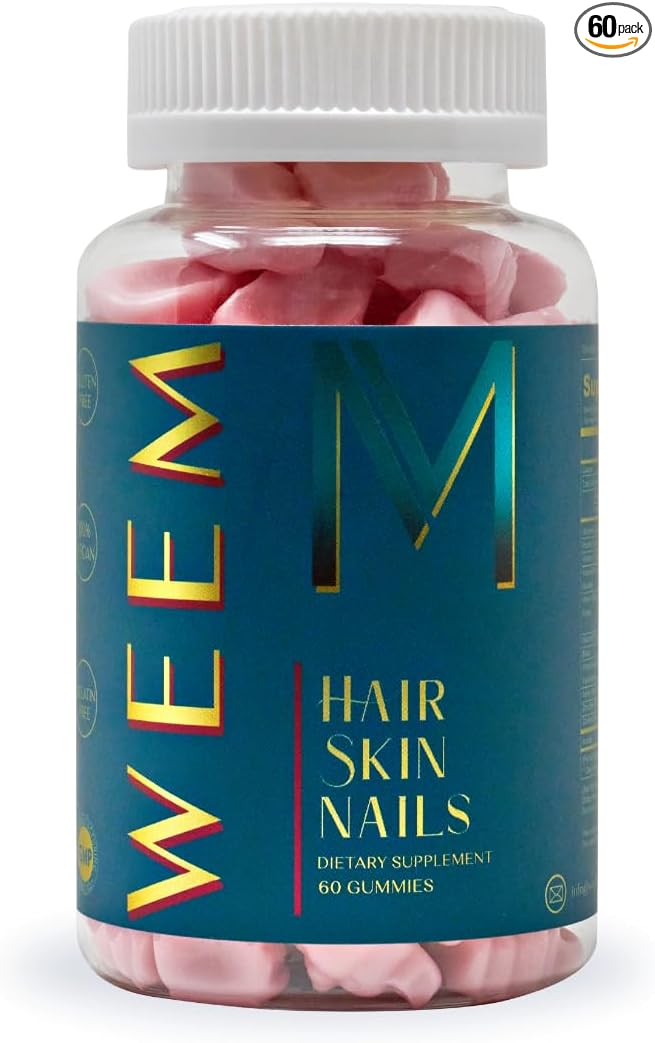 WEEM WEEM Hair Skin and Nails Gummies - Supports Healthy Hair - Vegan biotin Vitamins for Women & Men Supports Faster Hair Growth, Stronger Nails, Healthy Skin, Extra Strength (1) skincare