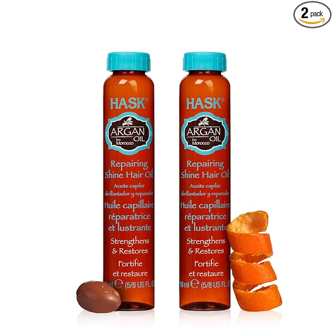 HASK HASK ARGAN Repairing Hair Oil Vials for shine and frizz control for all hair types, color safe, gluten free, sulfate free, paraben free - Pack of 2 skincare