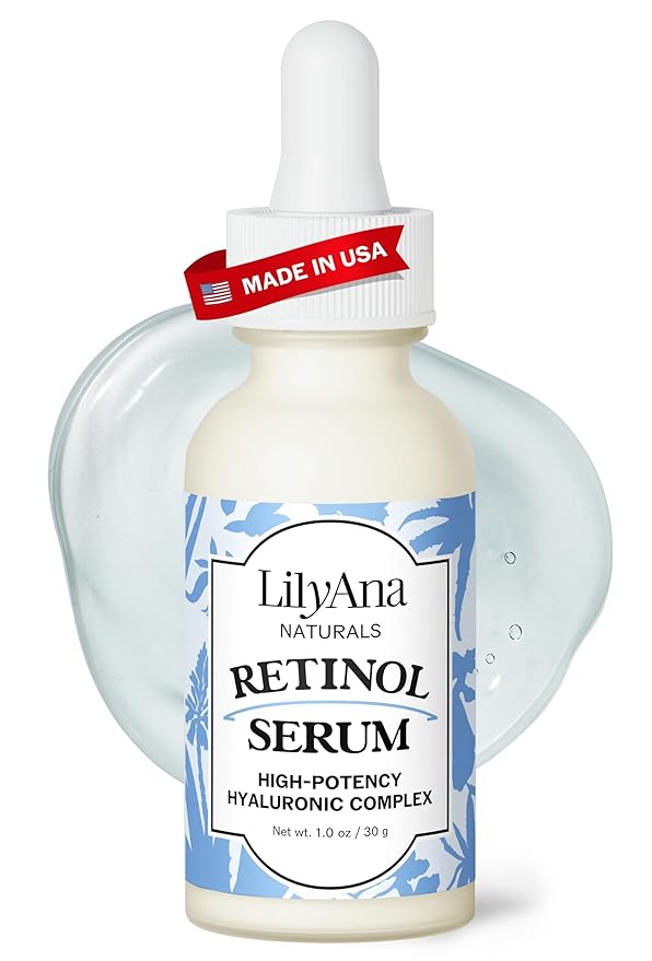LilyAna Naturals LilyAna Naturals Retinol Serum - Made in USA, Anti Aging Face Serum with Hyaluronic Acid and Vitamin E, Reduces Age Spots and Sun Damage, Promotes Collagen and Elastin (Retinol, 1oz) Serum
