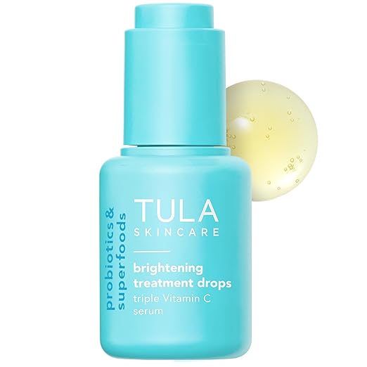 TULA Skincare Brightening Treatment Drops, Vitamin C Serum for Dark Spots & Dullness with Prebiotic Extracts & Triple Vitamin C, 1 FL OZ Serum