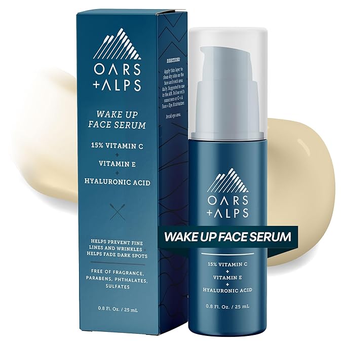 Oars + Alps Oars + Alps Vitamin C Serum for Face, Anti Aging Face Serum with Vitamin C, Hyaluronic Acid, and Vitamin E, All Skin Types, Targets Wrinkle, Dark Spots, Lines, Uneven Tone, TSA Friendly, 0.8 Fl Oz Serum