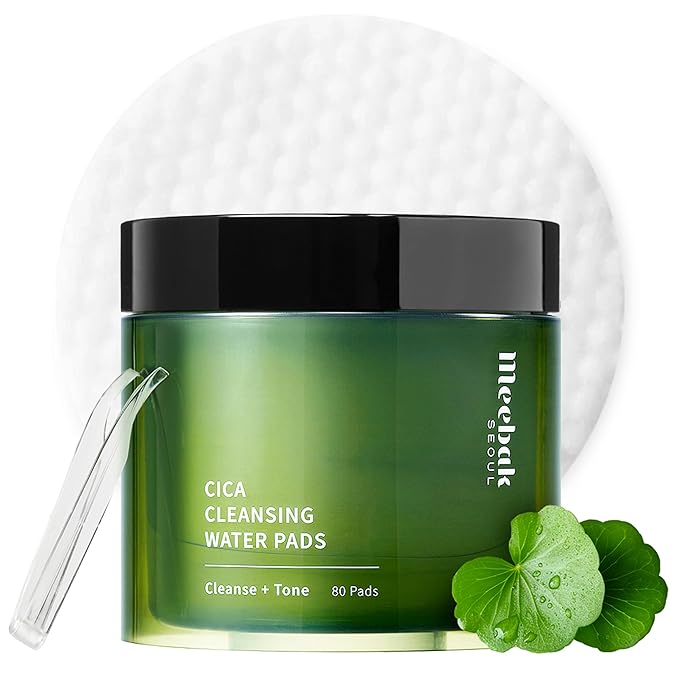 Meebak Meebak Cica Cleansing Water Pads | Korean Makeup Remover Wipes | Micellar Water Makeup Remover Wipes | Exfoliating Toner Pads for Glass Skin | Hydrating & Calming for Sensitive Skin - 80ct Korean face wash