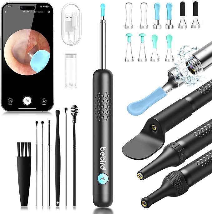BEBIRD BEBIRD R1 Wax Removal Tool for Ear - Spade Ear Canal Cleaner with Camera 1080P Earscope, Wax Remove Ear Picker with Vari Replacement Tips, Camera with 6LED Light for Ear/Nose/Throat Examination, Black skincare