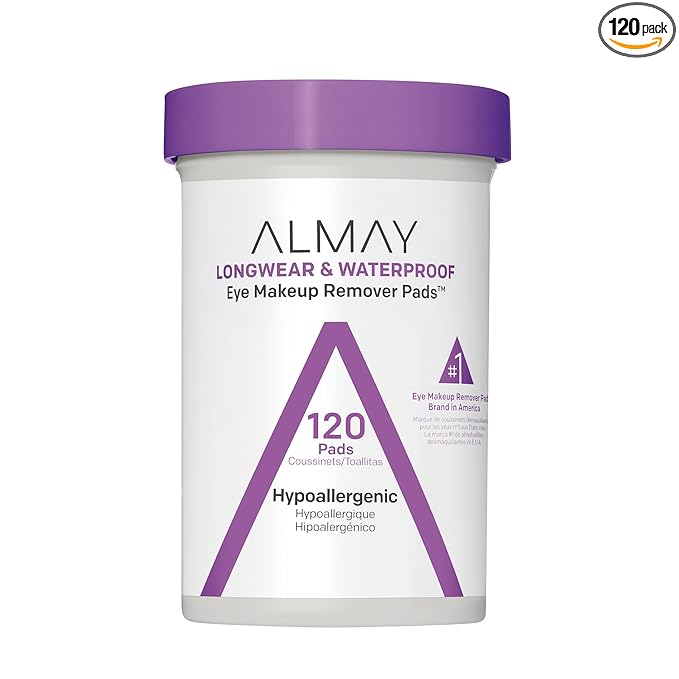 Almay Almay Makeup Remover Pads, Longwear & Waterproof, Hypoallergenic, Fragrance-Free, Dermatologist & Ophthalmologist Tested (Packaging May Vary), 120 count Toner