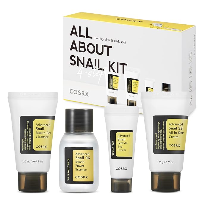 COSRX COSRX All About Snail Mucin Korean Skin Care Set, Mini Travel Essentials, Travel Size Gift Set with Snail Mucin Face Wash, Serum, Moisturizer & Eye Cream, Rejuvenating Kit Korean face wash