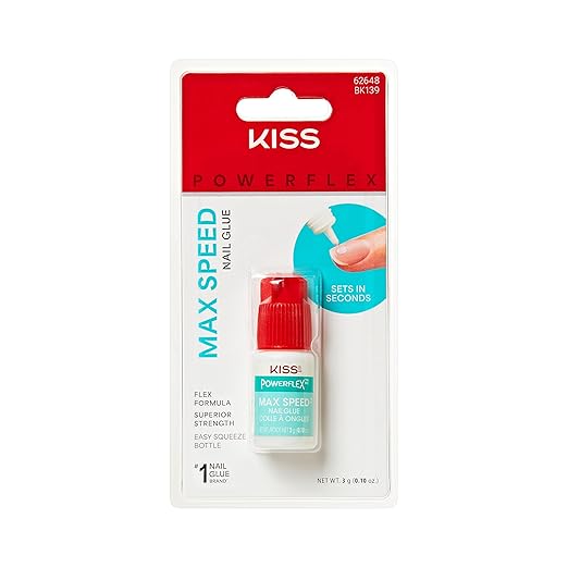 KISS KISS PowerFlex Maximum Speed Nail Glue - Fast Drying Adhesive for Glue-On Nails & Repairs with Nozzle Tip Applicator, Ideal for Tips & Wraps, Net Wt. 0.10 oz (3g) skincare