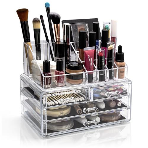 Brookstone Brookstone Makeup Organizer Case - Countertop Storage With Drawers, Acrylic Cosmetic Display Box, Vanity Organizer and Makeup Holder For Accessories skincare