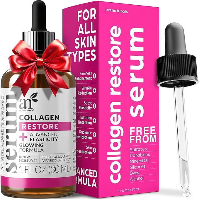 Artnaturals artnaturals Collagen Booster Serum for Face - Anti-Aging Reduces Wrinkles and Boosts Collagen - Heals and Repairs Skin - Improves Tone and Texture - Hyaluronic Acid & Vitamin E - 1 oz. Serum