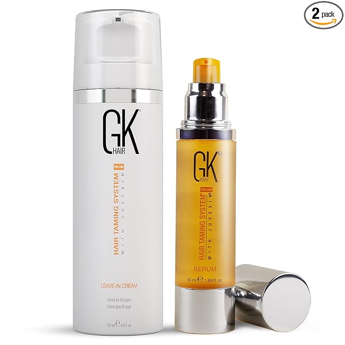 GK HAIR GK HAIR Global Keratin Leave in Conditioner Cream 130ml - Organic Argan Oil Hair Serum For Frizz Control Dry Damage Hair Repair 50ml Serum