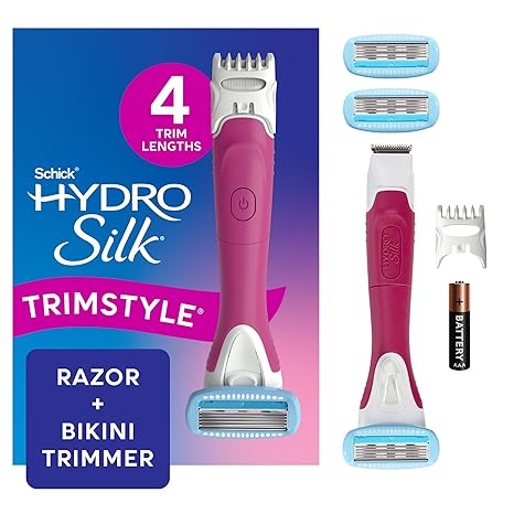 Schick Hydro Silk Schick Hydro Silk TrimStyle Razor with Bikini Trimmer for Women | 2-in-1 Bikini Razor for Women and Womens Trimmer for Pubic Hair, Includes 1 Waterproof Handle, 3 Refills & 1 AAA Battery skincare