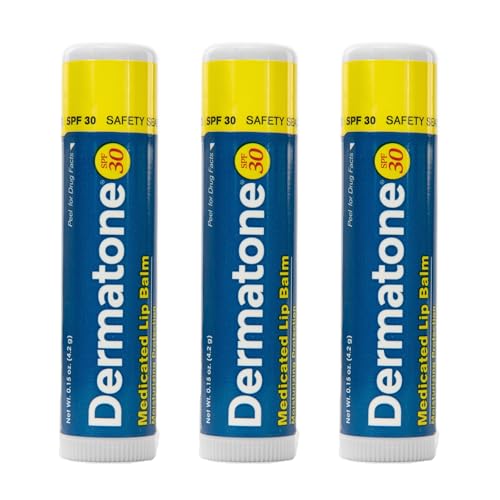 DERMATONE Dermatone Original Medicated Lip Balm | Soothing & Moisturizing | Cocoa Butter, Aloe, Vitamin E | Heal & Repair Dry Chapped Lips | SPF30 | 3-Pack, 0.15oz sticks Sunscreen