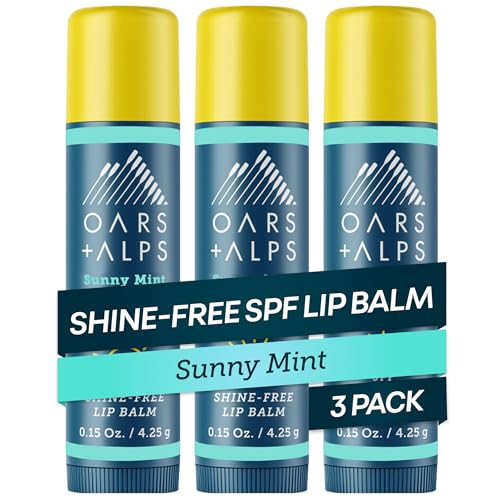 Oars + Alps Oars + Alps Lip Suncreen, SPF 18 Lip Balm, Shine Free Sunscreen for Lips, Infused with Vitamin E, Peppermint & Spearmint, Water & Sweat Resistant, Moisturizing, Hydrating, Sunny Mint Scent, 3pk Sunscreen