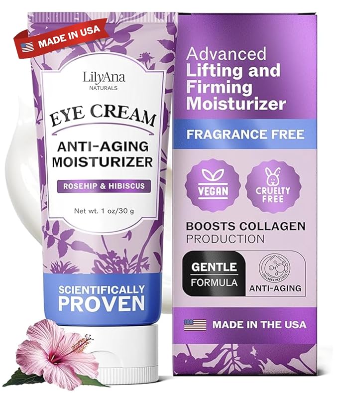 LilyAna Naturals LilyAna Naturals Eye Cream for Dark Circles and Puffiness, Anti Aging Under Eye Cream for Wrinkles and Bags helps Improve Dryness; for Sensitive Skin (Bottle, 1.0 Ounce (Pack of 1)) Eye Cream