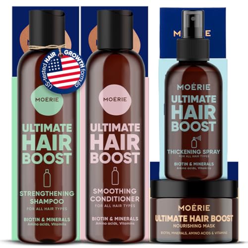 Moerie Moérie Hair Growth Shampoo, Conditioner, Spray and Mask for Men and Women, Hair Loss Solution with Biotin and Rosemary, Thickening Hair Regrowth Set with Serum Level Care for Thinning Hair, 4 Set Serum