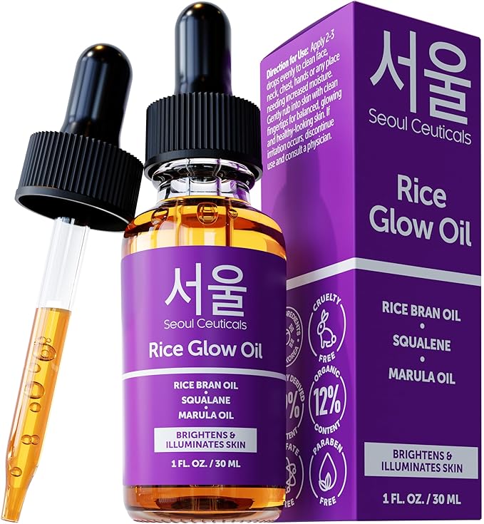 SeoulCeuticals SeoulCeuticals Rice Bran Oil for Skin - Korean Skin Care Facial Glow Oil With Squalane & Vitamin E - Cruelty Free K Beauty Skincare 1oz skincare