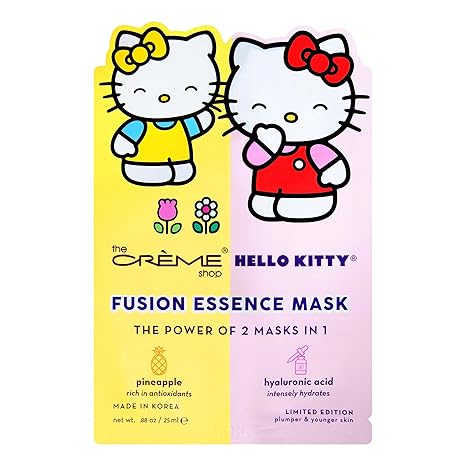 The Crème Shop The Crème Shop® Hello Kitty Fusion Essence Mask Pineapple and Hyaluronic Acid - (3 Pack) Rich Antioxidant and Intensely Hydrates Sheet Mask Strengthens Skin Anti Aging Clear and Brighten skin Sheet Mask